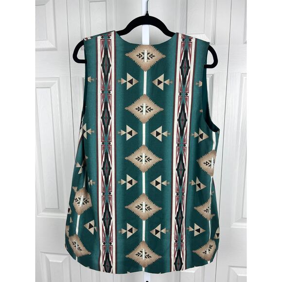 handmade blue green boho southwestern rodeo cowgirl open front vest cotton large - Picture 3 of 4